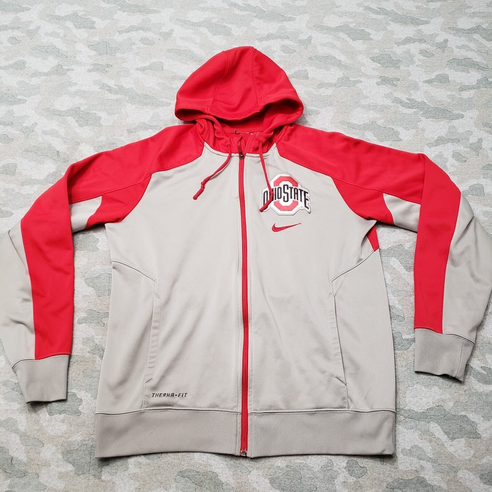 Ohio State Sweatshirt Mens Small‎ Gray Nike Therma Fit Hooded Long Sleeve